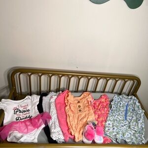 Baby Clothing Set 5 onesies two rompers & swimsuit & tennis shoes nwt 0-3 months